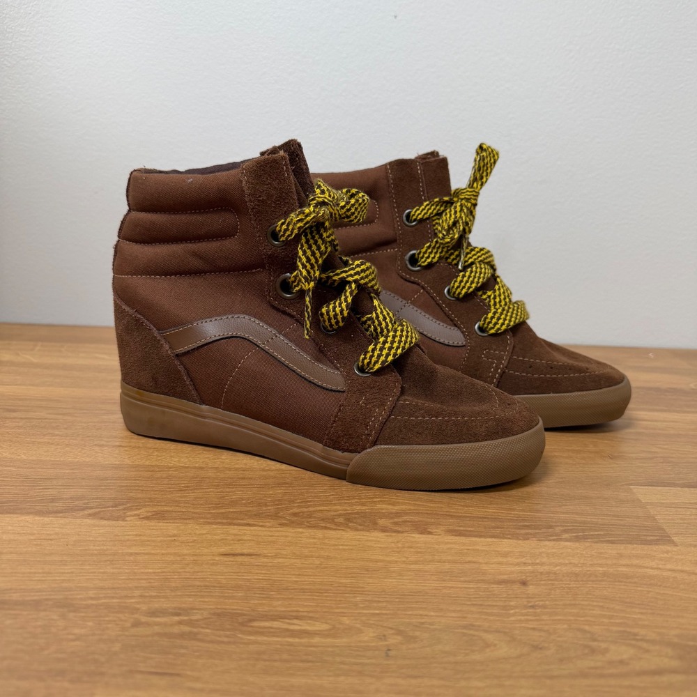 Vans Sk8-Hi Hidden Wedge High Top Sneakers Brown Suede Gum Sole Womens 8.5